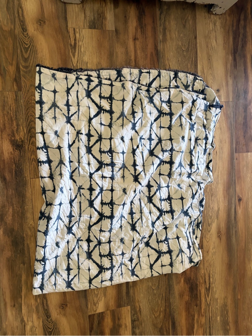 Navy and White Tie-Dye Shower Curtain - Modern Geometric Pattern